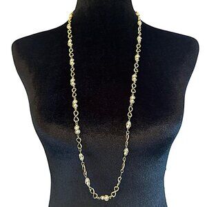 Vintage Gold-Tone & Faux Pearl Long Necklace 36" Elegant Chain Jewelry Womens